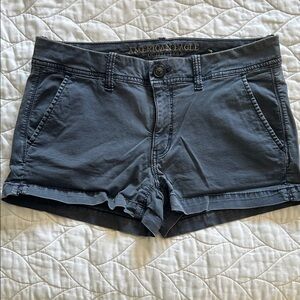 American Eagle Outfitters Women’s Slate Blue High-Waist Cotton Shorts